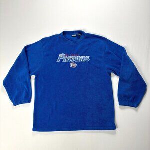 Vintage Detroit Pistons Mens Crewneck Fleece Shirt Blue Sz XL Old Logo NBA
